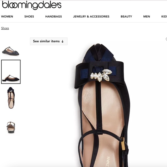 Stuart Weitzman Navy Satin Embellished t-strap flat mule 35.5 - Picture 3 of 12